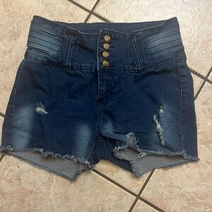 Benava Blue Denim Distressed  stretch shorts 9